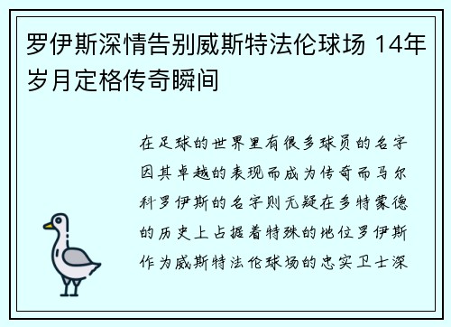 罗伊斯深情告别威斯特法伦球场 14年岁月定格传奇瞬间